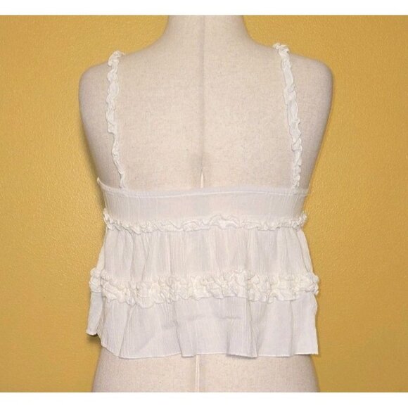 Cider Spaghetti Babydoll Ruffled Strap Blouse Top Medium Rayon Linen Cropped EUC - Picture 2 of 9